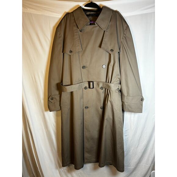 Vintage Chaps by Ralph Lauren Men’s 46R Double Breasted Trench Coat Wool Liner - Picture 1 of 10